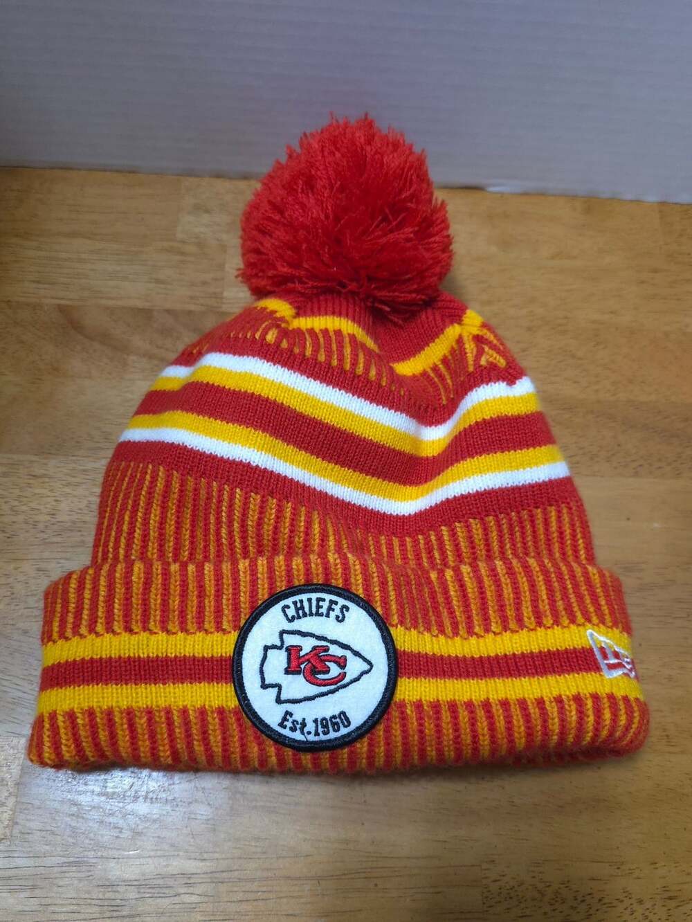 New Era Kansas City Chiefs Pom Beanie Hat Red Yellow White